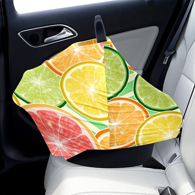 Baby Car Seat Stroller Covers Citrus Lemon Orange Slices Fruit Nursing Cover Breastfeeding Scarf Soft Breathable Stretchy Infant Car Canopy Coverage Carseat Cover for Boys and Girls Multi Use