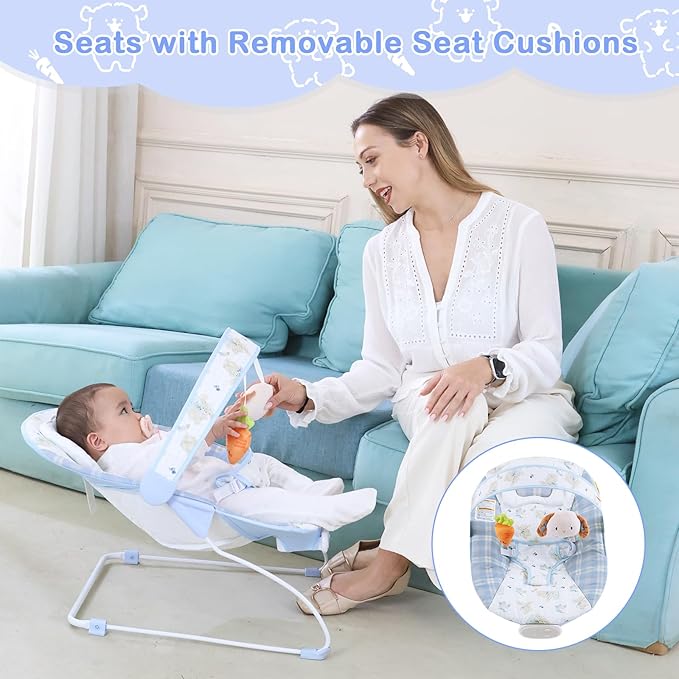 Baby Bouncer, Infants Bouncy Seat with Music and Vibrations,Portable Baby Rocker for Newborns Indoor Outdoor Use 0-6 Months Up to 20 lbs