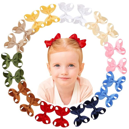20PCS 3'' Hair Bows for Girls Toddlers, Grosgrain Ribbon Hair Bows with Alligator Clips, Toddler Hair Accessories for Toddlers Baby Girls Kids Teens (10 Colors in Pairs)