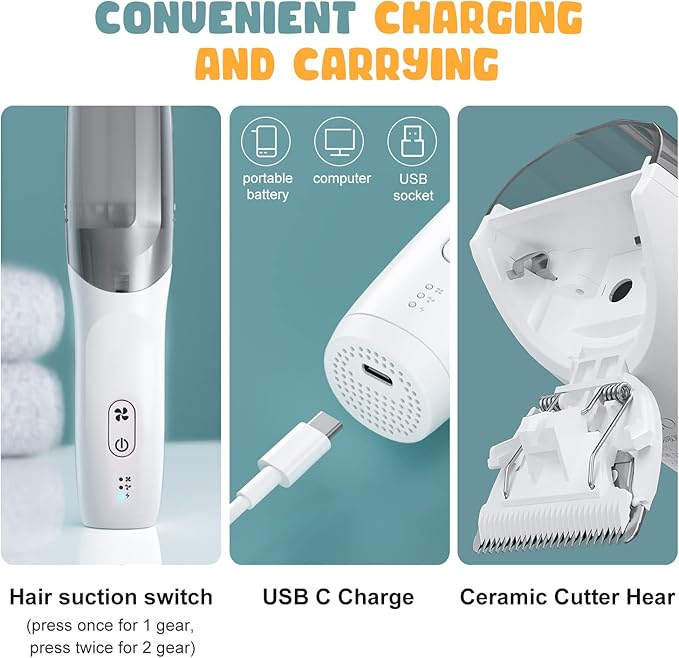 Baby Hair Clippers, Waterproof Cordless Hair Cutting Kits, Ceramic Hair Trimmer with 3 Heads and 3 Guide Combs Quiet Rechargeable Haircut Kit for 0-12 Years Old Children
