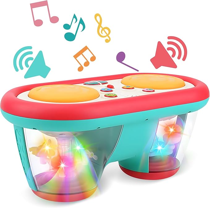 Baby Toys for 6-18 Months, Musical Drum, Light Up, Tummy Time, Baby Gifts