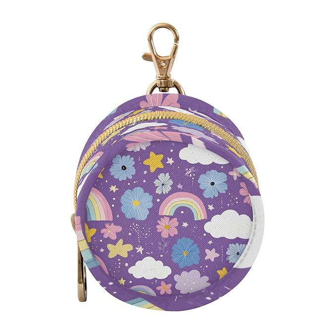 Pacifier Holder with Clip Pacifier Case for Diaper Bag Round Baby Pacifier Pouch Box Bag Portable Cute Purple Rainbows Stars Flowers