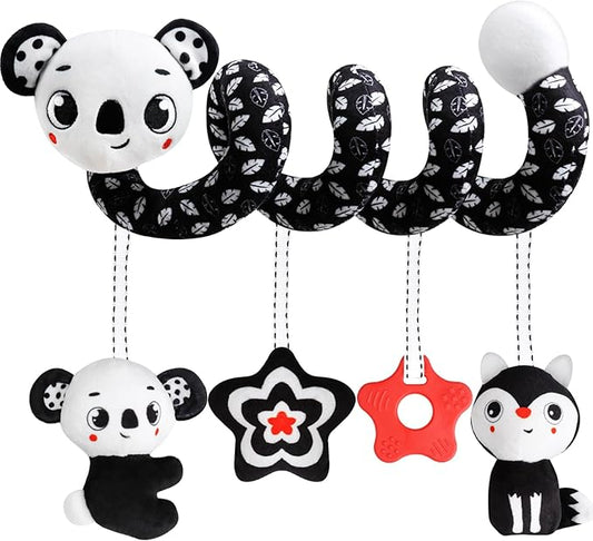 GKDOMS Baby Carseat Toy Black & White Rattle Spiral Hanging Activity Stroller Toy for Newborns Boys and Girls - Koala
