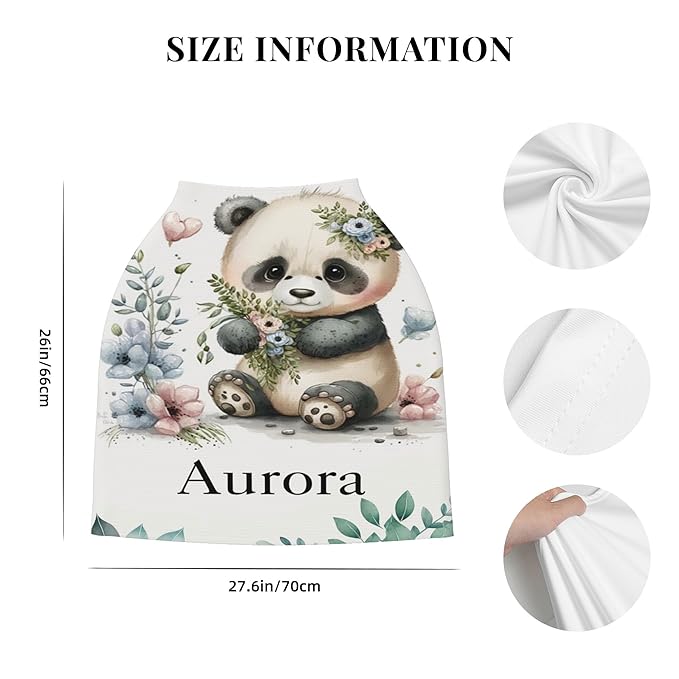 Personalized Panda Baby Car Seat Cover with Name,Multi-Use Canopy for Nursing, Strollers,Shopping Carts,Customized Breastfeeding Cover, Full Privacy,Infant Stroller Cover