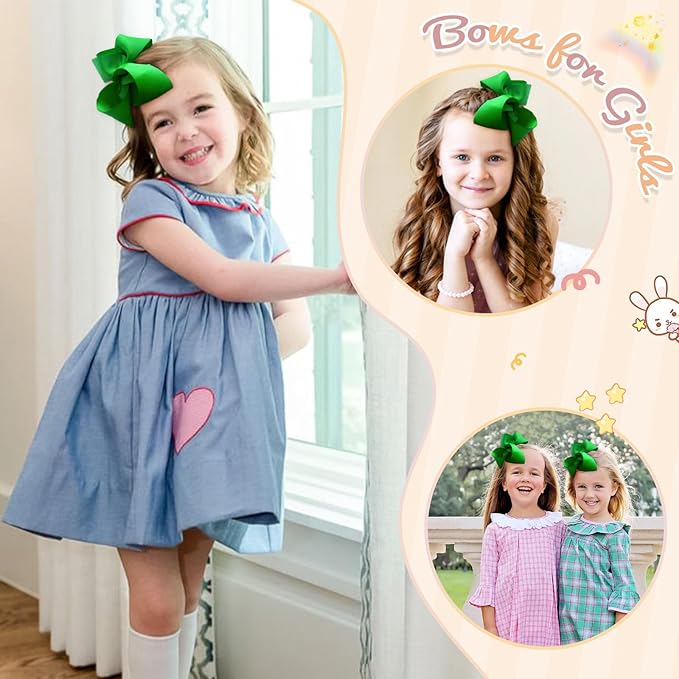 2PCS Oaoleer Green Layered Grosgrain Ribbon Hair Accessories - Alligator Clips and Barrettes for Baby Girls, Infants, Toddlers, Kids, and Teens (6inch-Type A, Green)