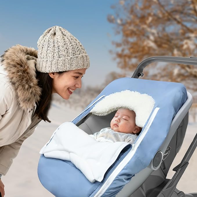 Car Seat Cover Baby Winter, Waterproof Carseat Covers Newborn Boy, Windproof Infant Car Seat Cover Warm & Breathable Use Universal Blue
