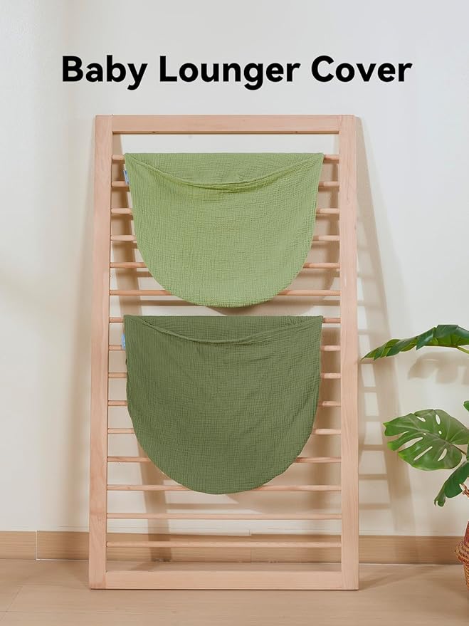 TILLYOU Muslin Baby Lounger Cover, 100% Cotton Newborn Lounger Cover, 2 Pack Baby Nest Slipcover for Boys Girls, Cover Only, Forest Green and Light Green