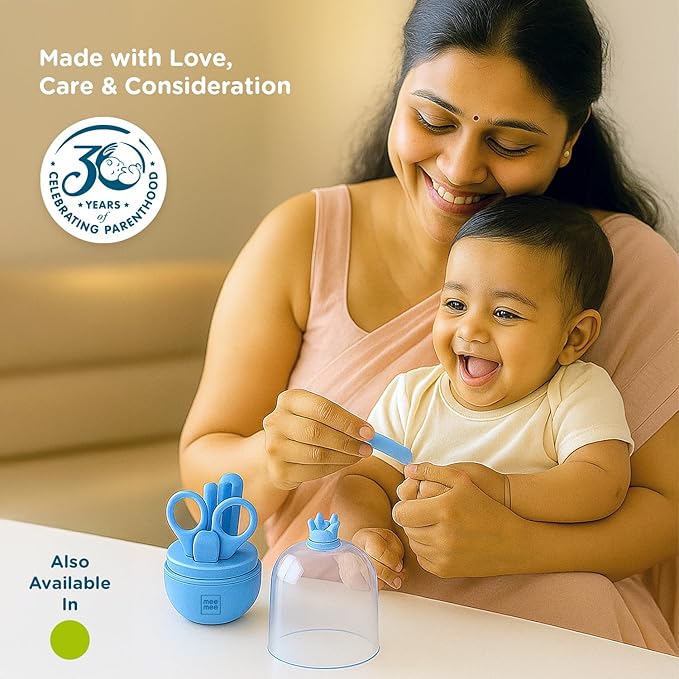 Mee Mee Baby Grooming Kit - Nail Clipper, Nail Filer, Scissors, and Small Tong for Safe and Easy Grooming (Blue)