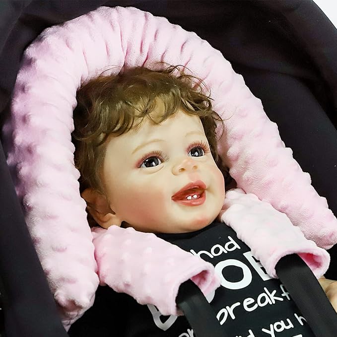 Pea Pod Car Seat Head Support Infant Baby Carseat Head Support & Strap Covers for Newborns Ultra Soft Minky Dotted Fabric Infant Car Seat Insert Perfect for Baby Carseats, Strollers, and Bouncers