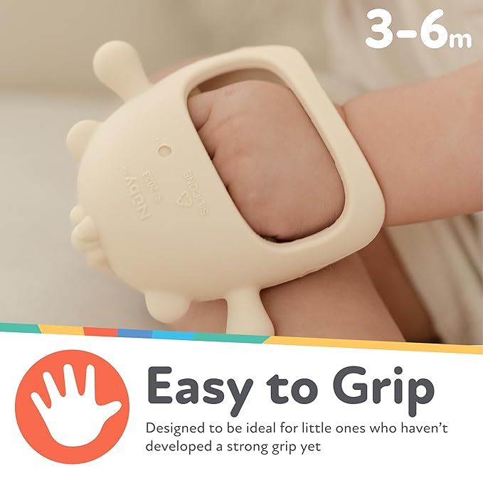 Nuby Silicone Wrist Teething Mitten - Baby Teether Ring - 3+ Months - Coral Bear