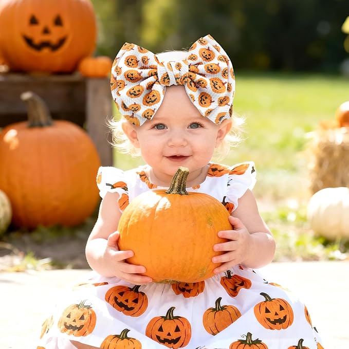 7’’ Pumpkin Bows for Baby Girls Halloween Girl Headbands Baby Bow Girl Outfits Pumpkins Hair Accessories for Newborn Infant Toddler Clothes