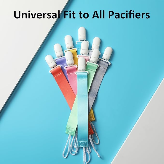 Neutral Solid Color Pacifier Clips, 10 Pack Binkie Paci Holder Clips