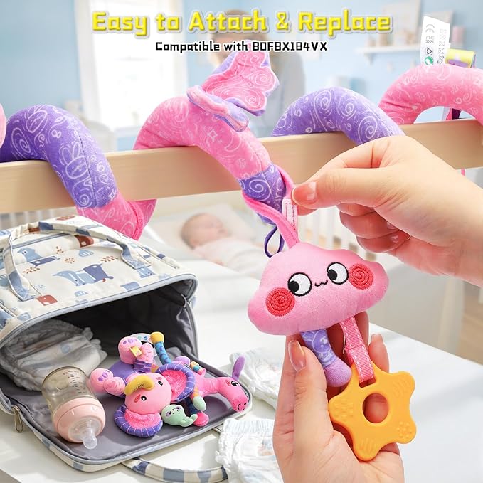 Musical Car Seat Toy for Babies 0-12 Months Girl, Unicorn Activity Hanging Toy Accessories Stroller Toy with Soothing Music