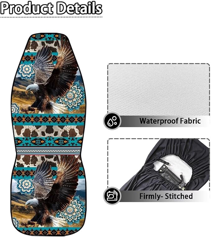 Aztec Eagle Car Seat Covers, Car Front Seat Cushion Auto Seat Cover Protector Automotive Interior Protection Fit Most Vehicle Cars Sedan Truck SUV Van, 2 Pack