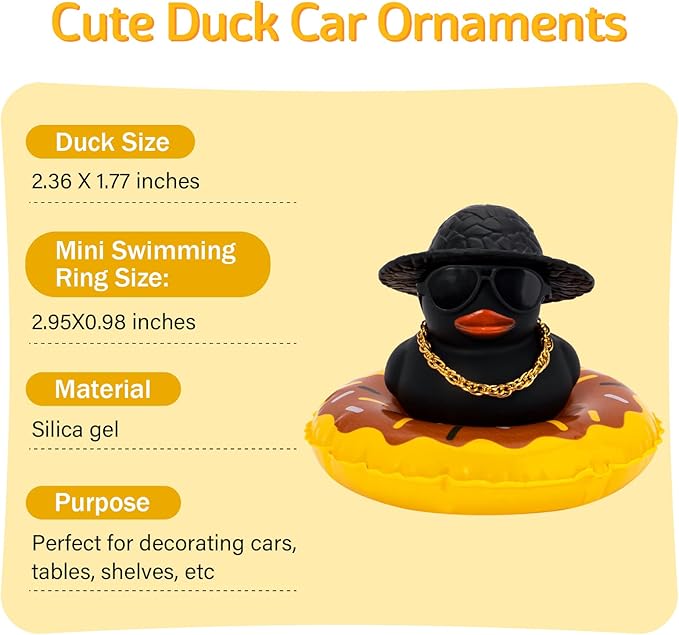 wonuu Car Accessories Rubber Ducks Dashboard Decorations Rubber Duck Pink Accessories Dashboard Duck Car Decorations Car Ducks for Dashboard Car Duck Car Dashboard Decorations, BG-Black-strawhatblack