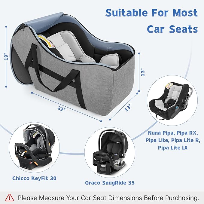 Padded Car Seat Bag Compatible with Most Nuna Pipa Car Seats UPPAbaby MESA V2 without Base & Chicco KeyFit 30 and Base, Car Seat Travel Bag for Airplanes, Grey