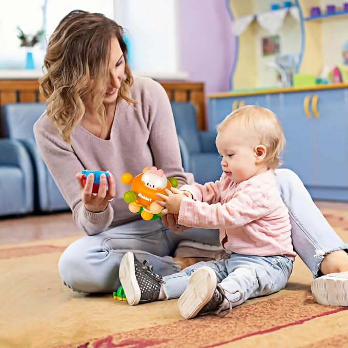 TOHIBEE Baby Teething Toys, Montessori Sensory Teether & Rattle for 0-12 Months, Orange Silicone, Perfect for Boys & Girls