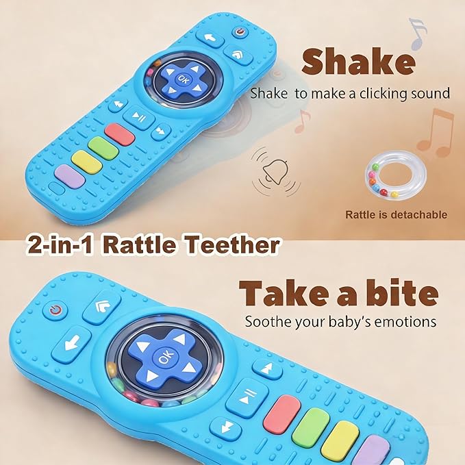 2Pack Teething Toys for Baby 3-6 Months, Teethers for Babies 6-12 Months, Remote Rattle Ring Teether for Baby, Sensory Toys for Babies, Baby Chew Toy
