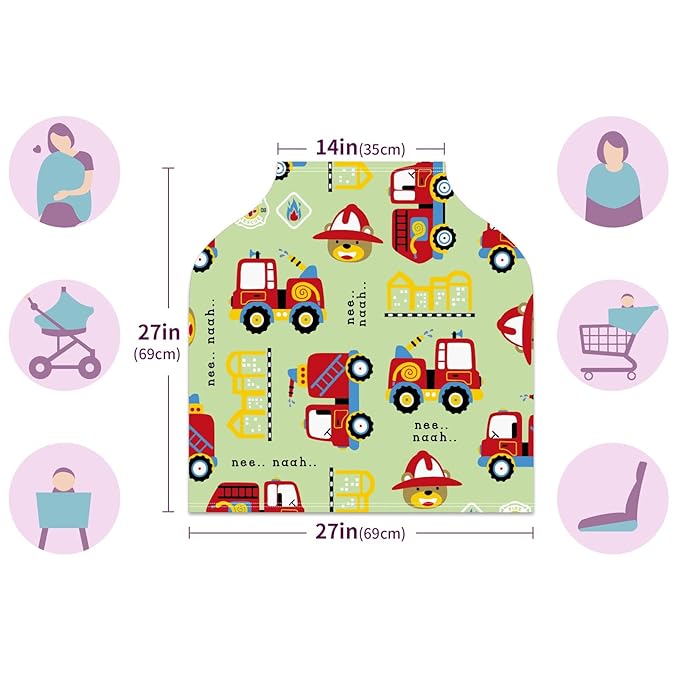 Baby Car Seat Stroller Covers Cartoon Fire Fighting Truck Nursing Cover Breastfeeding Scarf Soft Breathable Stretchy Coverage Carseat Canopy Cover for Boys and Girls Soft Breathable Multi Use