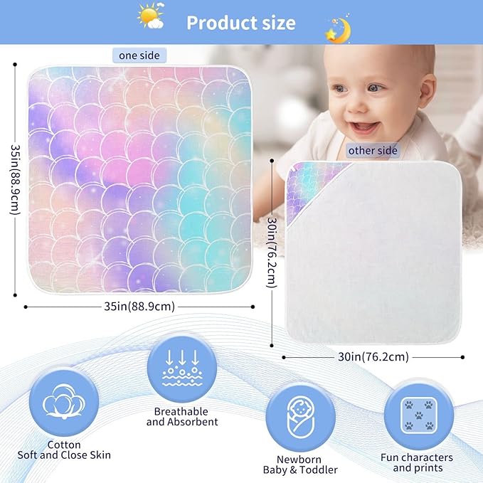 Pink Mermaid Princess Baby Boys Girls Bath Towel Purple Mermaid Scale Hooded Towels Newborn Toddlers Organic Cotton Washcloths Shower Beach Towel 35 x 35 Inch