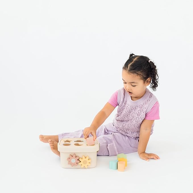 Pearhead Shape Sorter Toy – FSC-Certified Bucket with Carry Handle, 6 Colorful Wooden Blocks, Montessori Fine Motor & Color Recognition, Gender-Neutral Newborn Gift, 1 2 3 Year Old
