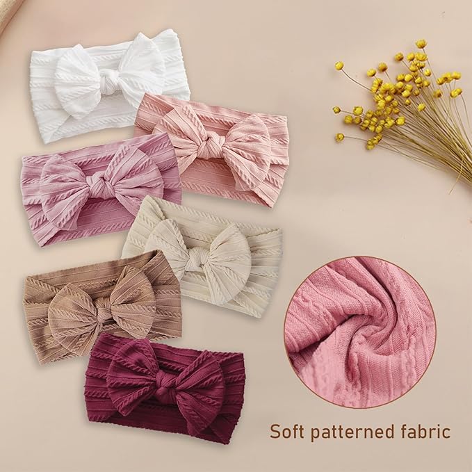 6PCS Baby Headbands, Girls Headbands with Bows, Soft Stretchy Nylon Hair Bands Hair Accessories for Newborn Infant Toddler