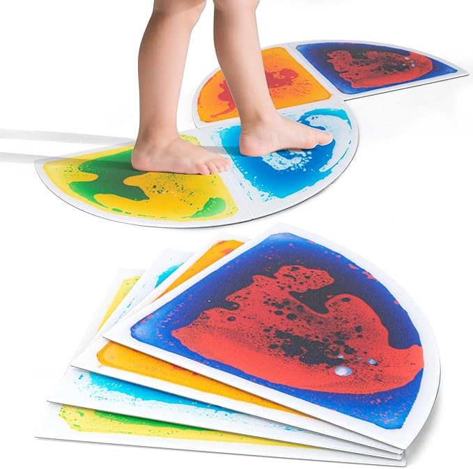 LONGKING 4-Sheet Liquid Sector Sensory Tiles, Colorful Floor Tile for Play Centers, Playroom, Lava Tiles, Radius 13"
