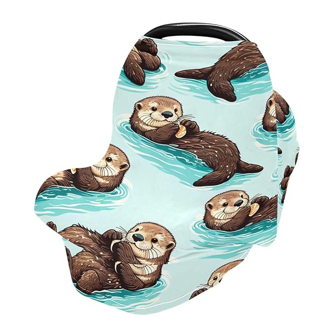 Sea Otters Car Seat Covers for Babies Breathable Nursing Breastfeeding Cover Multi-Use Infant Carseat Canopy and Stroller Cover for Boys Girls