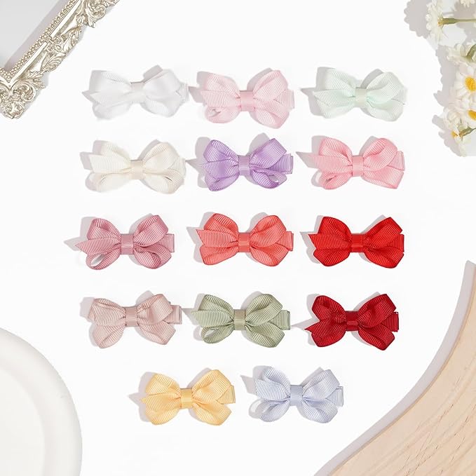28 Pack 2'' Mini Bow Snap Clips,Baby Girls Grosgrain Ribbon Bows Tiny Hair Clips Fine Hair for Girls Infants Toddlers