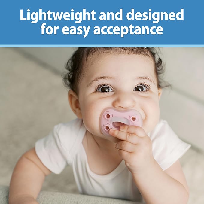 Dr. Brown's Advantage One-Piece Silicone Baby Pacifier, Fully Symmetrical Soother, Ecru/Light Pink/Pink, 0-6m, BPA-Free, 3-Pack