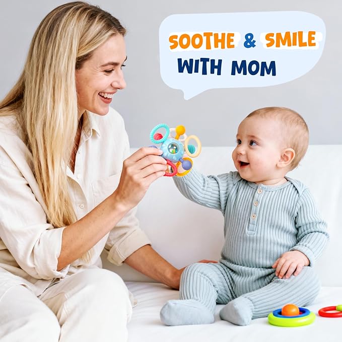 Easter Baby Teething Toys for 0-6 6-12 Months, BPA Free Food Grade Silicone Teether, Infant Sensory Chew Rattles Toys, Perfect Baby Easter Basket Stuffers & Easter Gifts, Sky Blue