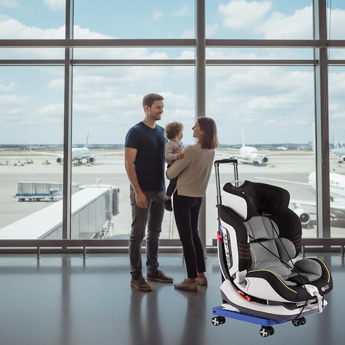 Blue Car Seat Dolly for Airport Folding Car Seat Travel Cart for Airplane - Car Seat Roller with Wheel Cart Carrier with Straps Foldable Luggage Trolley Folding Hand Truck Dolly for Moving