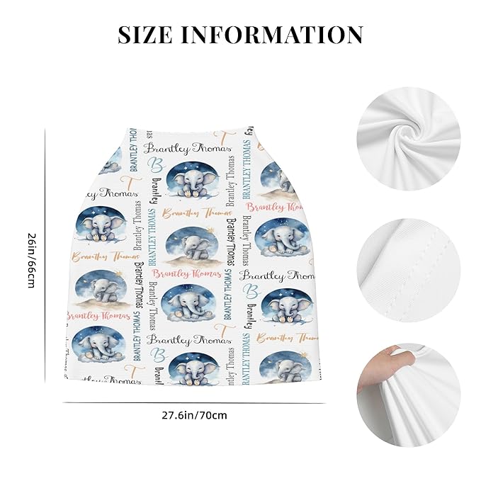 Personalized Baby Car Seat Covers for Babies, Custom Elephant Nursing Breastfeeding Carseat Canopy with Name, Infant Stroller Covers for Newborn Girls Boys, Breathable Carseat Cover