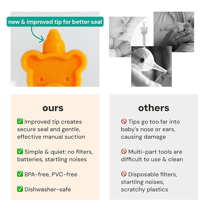 oogiebear: Baby Nasal Aspirator - Safe Booger & Earwax Remover for Newborns, Infants, Toddlers - Better Syringe, Airtight Suction, Nose Sucker - Essential Baby Stuff, Diaper Bag Must-Haves, Orange