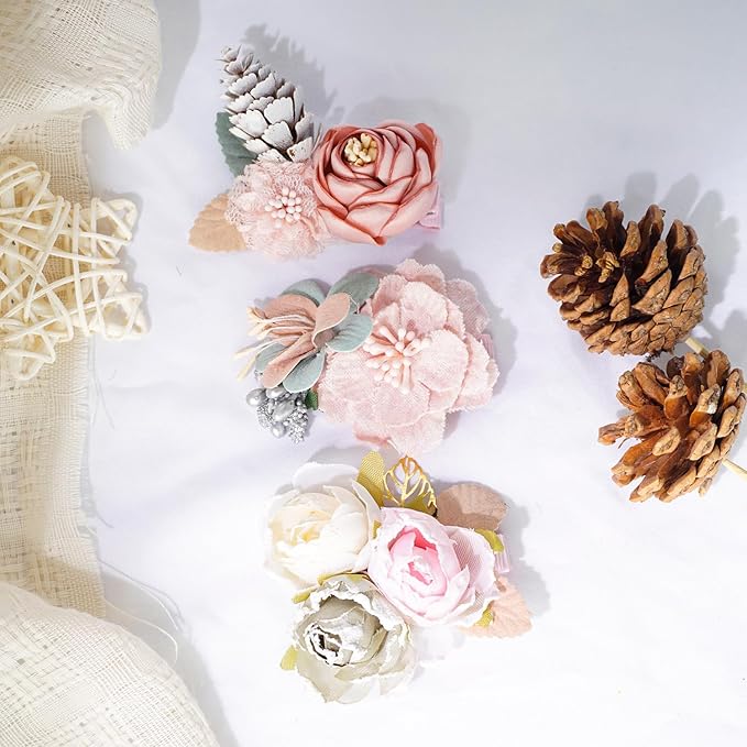 3pcs Girls Flower Hair Clips, Floral Hair Barrettes w/Boutique Fully Lined Alligator, Hair Bows for Baby Newborn Toddler