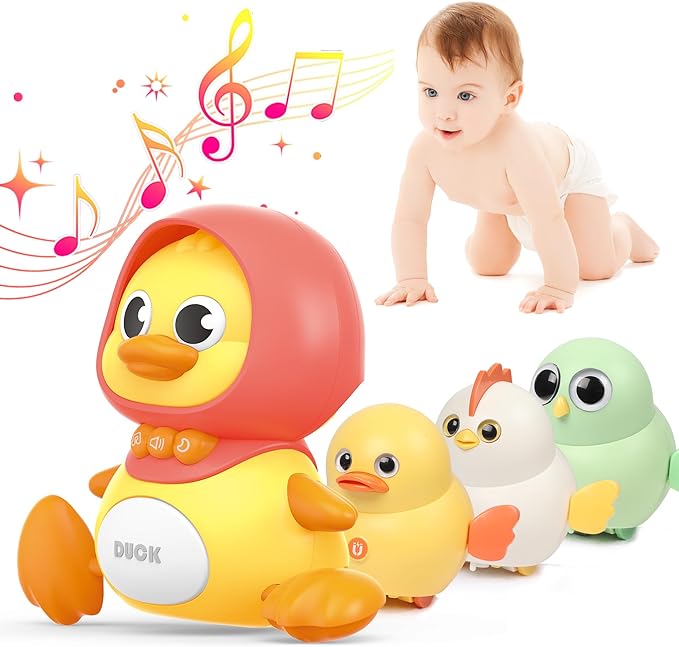 Baby Music Toy Duck Baby Belly Time Toys 12 Months Newborn Development Crawling Toy Glowing Walking Singing Toys 3-4 Years Old Boys and Girls Gifts (Yellow)