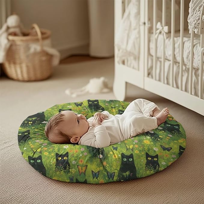 Green Grass and Black Cat Newborn Lounger Cover Strechy Newborn Lounger Cover, Removable and Ultra Soft Sung Fitted Baby Lounger Slipcover Protector Easy to Use and Dustptoof