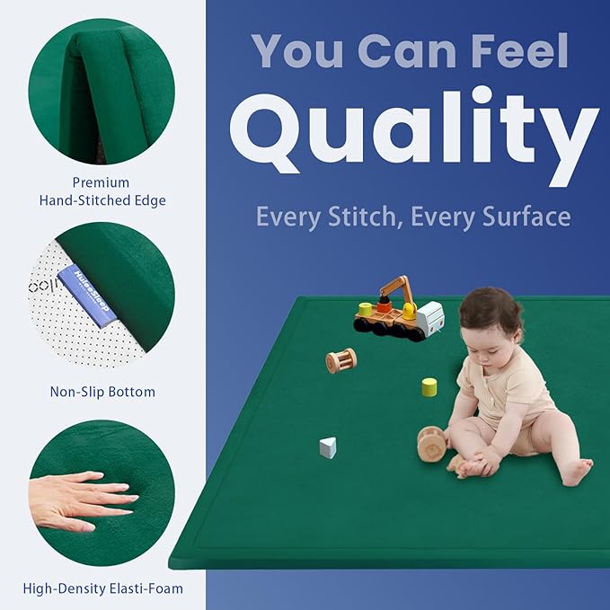 Baby Play Mat for Floor,1.3" Thick Memory foam Tummy Time Mat,Soft Coral Velvet Nursery Rug,Extra Large Non Slip Crawling Mat for Toddlers,Infants,kids,Yoga Mat,Tatami Style for Living Room(Dark Green)