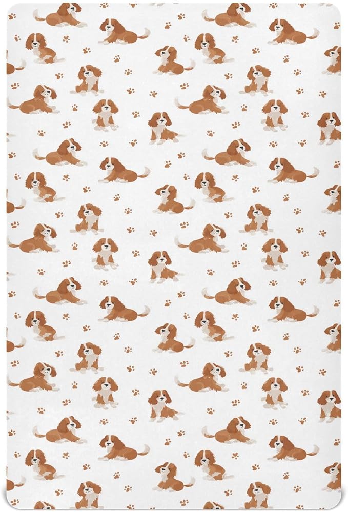 Baby Crib Sheet Cavalier King Charles Spaniel Dog Crib Mattress for Boys and Girls Playard Sheet Soft Breathable Fitted Baby Mattress Cover 52x28in