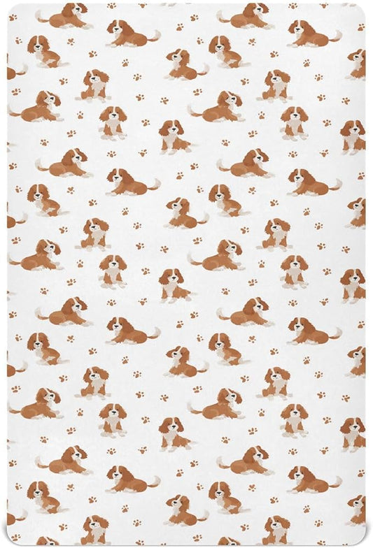 Baby Crib Sheet Cavalier King Charles Spaniel Dog Crib Mattress for Boys and Girls Playard Sheet Soft Breathable Fitted Baby Mattress Cover 52x28in