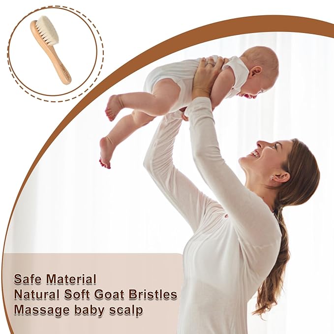 DEBETOOL Baby Hair Brush, 2 Packs - Natural Wooden Brush with Premium Goat Bristle, Ideal for Newborns & Toddlers, Promotes Healthy Hair Growth, Prevents Scalp Irritation, Off-white