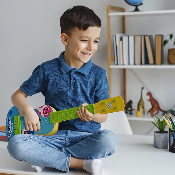 Lollipop Paw Patrol Party Ukulele - Musical Toy Gift for Toddlers4 String Mini Guitar Musical Instrument, Educational Learning Toy, Can Play with Strap or Picks - Great for Beginner (Baby Shark Blue)