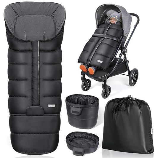 Orzbow Universal Stroller Bunting Bag with Extra Footmuff for Toddler, Kids, Warm Waterproof Winter Stroller Blanket Cover, Baby Bunting Bag - Protect Babies from Cold Winds, Black