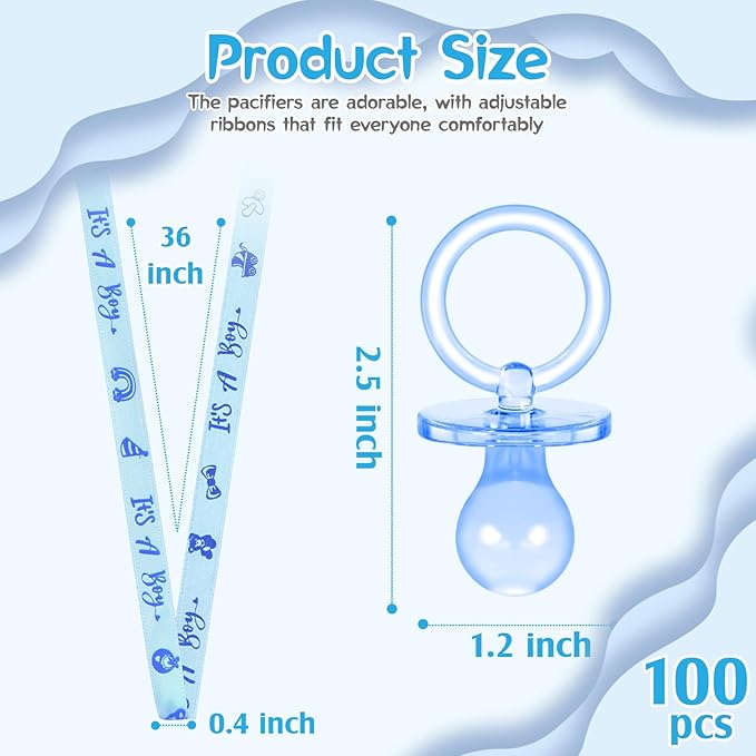 100 Pieces Baby Shower Pacifiers Necklace, Cute Acrylic Pacifier Necklaces for Chupones para Baby Shower Games Charm, Party Favors, Decorations DIY, Gender Reveal Table Scatter(Blue)