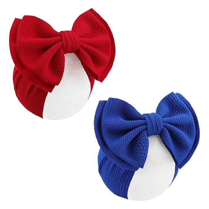 YanJie 2PCS 7'' Baby Hair Bows Headbands for Newborn Infant Toddler Girls Handmade Hair Accessories with Big Bow Kids Outfits