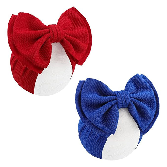 YanJie 2PCS 7'' Baby Hair Bows Headbands for Newborn Infant Toddler Girls Handmade Hair Accessories with Big Bow Kids Outfits