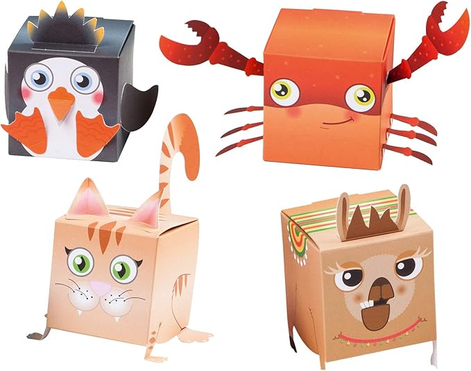 folia 21902 Fun DIY Animal Boxes Set II 8 Boxes in Assorted Designs Pre-Cut Ideal for Children Multi-Coloured