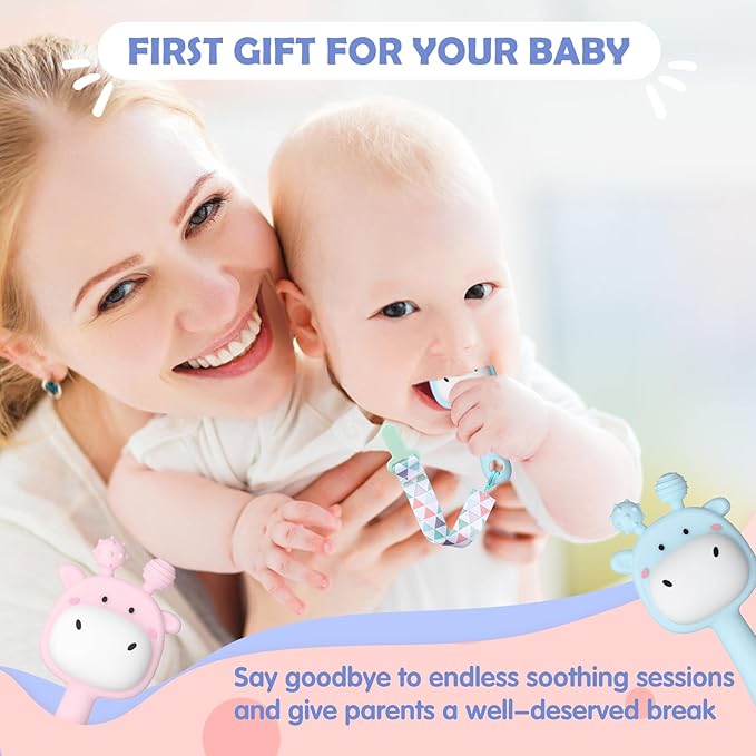 2 Pcs Teething Toys for Baby, Silicone Giraffe Teether Toy for Teething Relief, Baby Chew Toys Sore Gums, Teethers 0-6 Months Gift