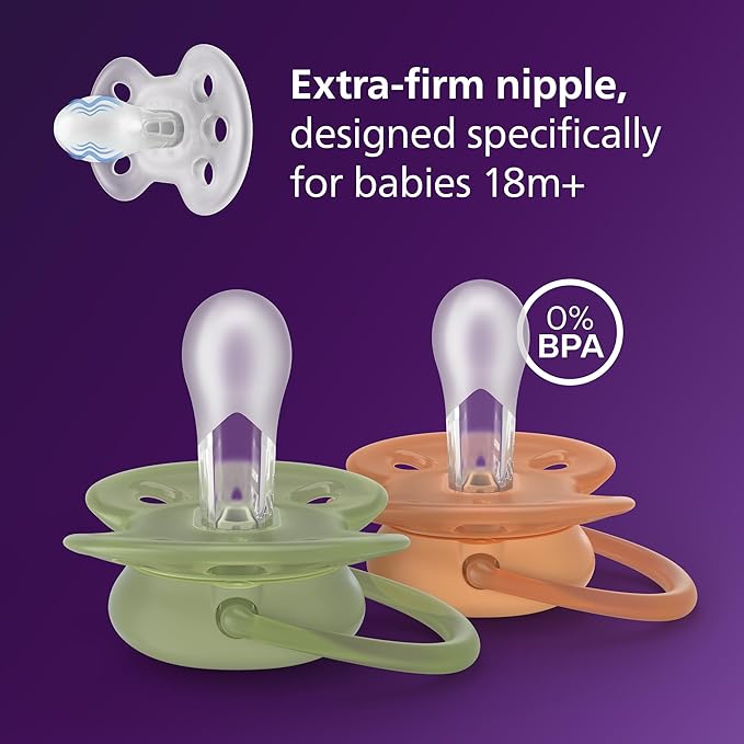 Philips Avent Ultra Soft Pacifiers - Orthodontic Design, for Babies 18 Months+, Flexible Shield, Extra-Firm Silicone Symmetrical Nipple, BPA-Free, with 2 Sterilizing Cases, 48 Pack, SCF093/07