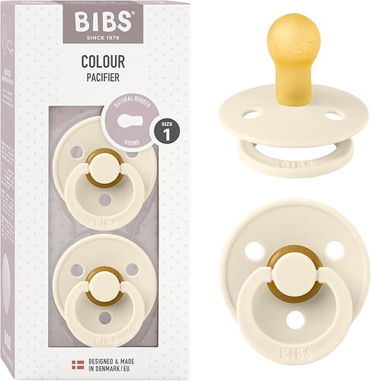 Bibs Pacifiers Color Collection, Set of 2 BPA-Free Latex Pacifiers Made in Europe, Round Nipple Baby Pacifier.
